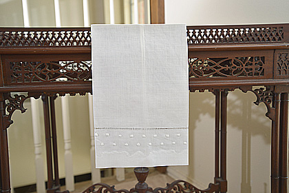 White Hemstitch Guest Towel & White Polka Dots. #078